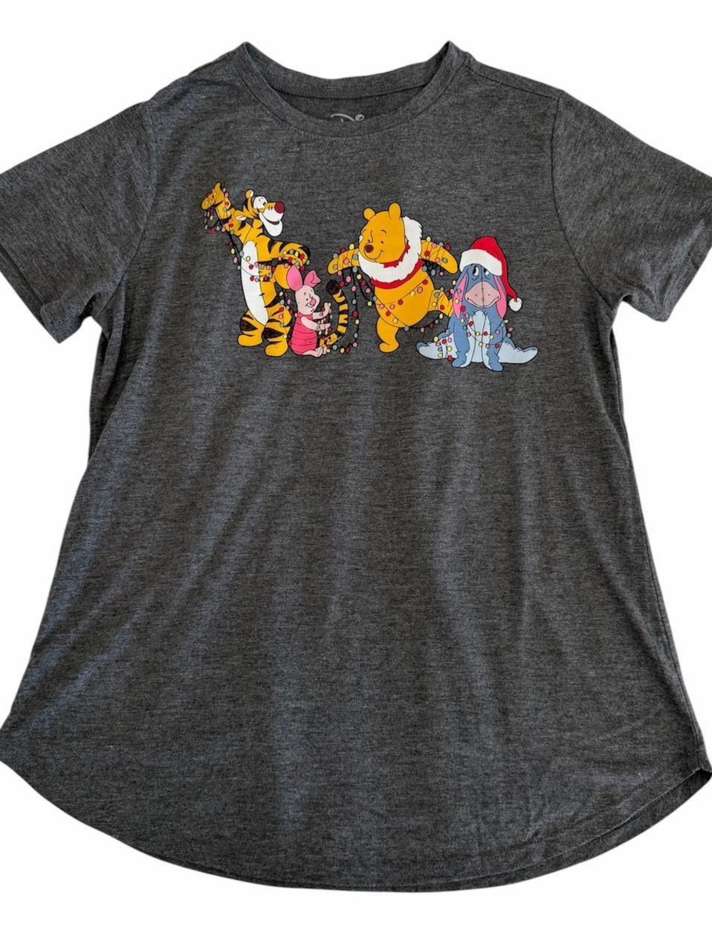 Disney Winnie The Pooh Holiday Christmas Graphic T-Shirt Charcoal Gray Small - Picture 5 of 7
